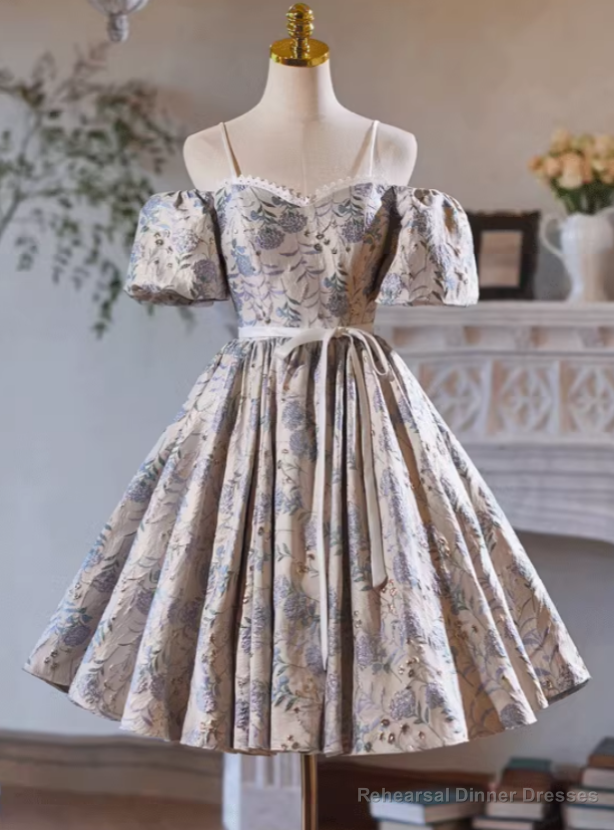 Silver Print Spaghetti Straps Homecoming Dress