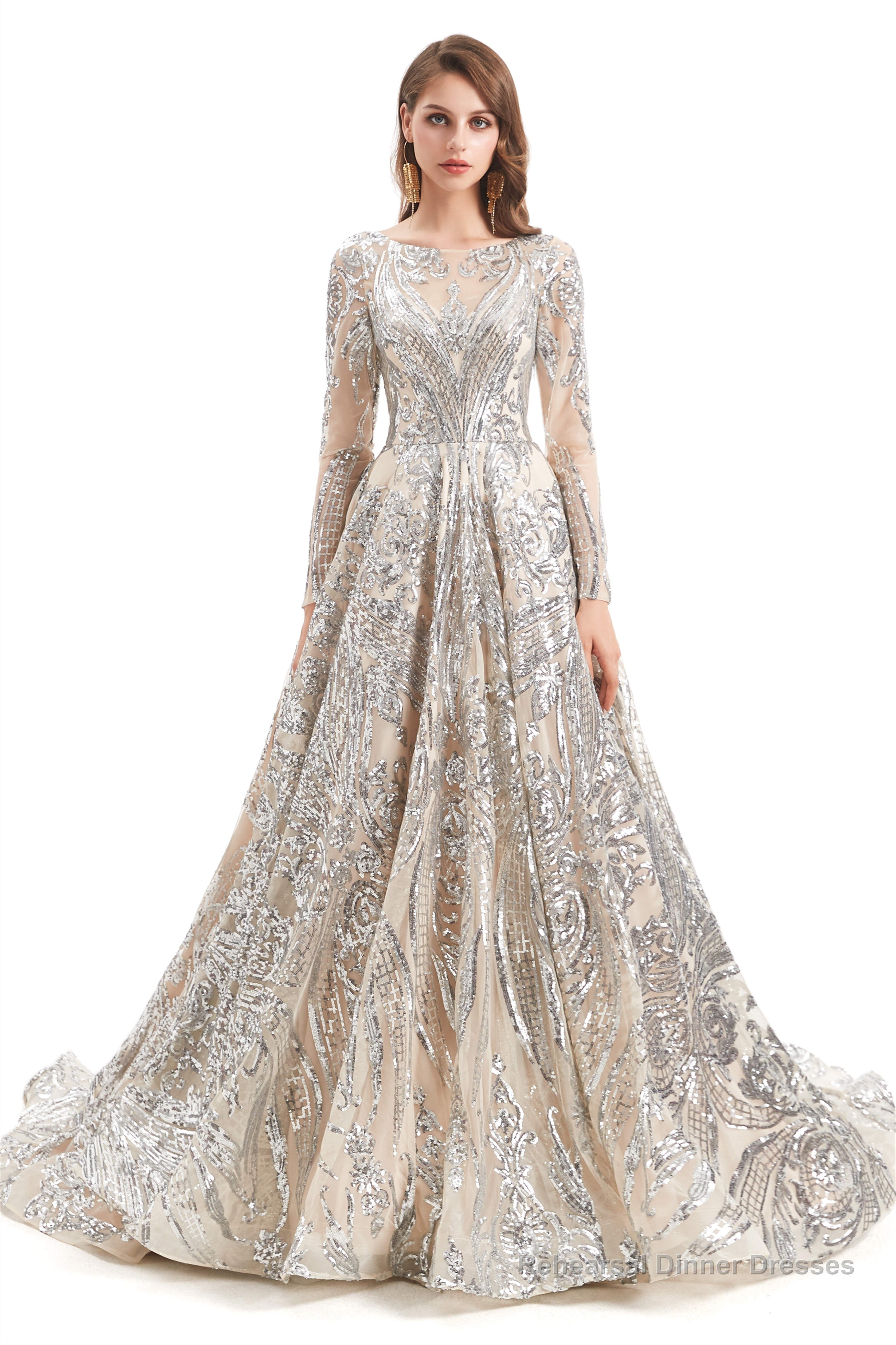 Sequins Long Sleeve Backless Prom Dresses Secondary image
