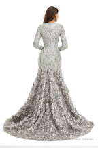 Sequins Mermaid Long V Neck Prom Dresses Full Sleeve