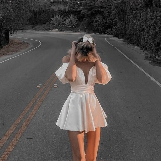 Elegant White Off The Shoulder V Neck Homecoming Dress Short Classy Prom Dress