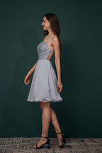 Short A-Line Strapless Beaded Chiffon Homecoming Dresses