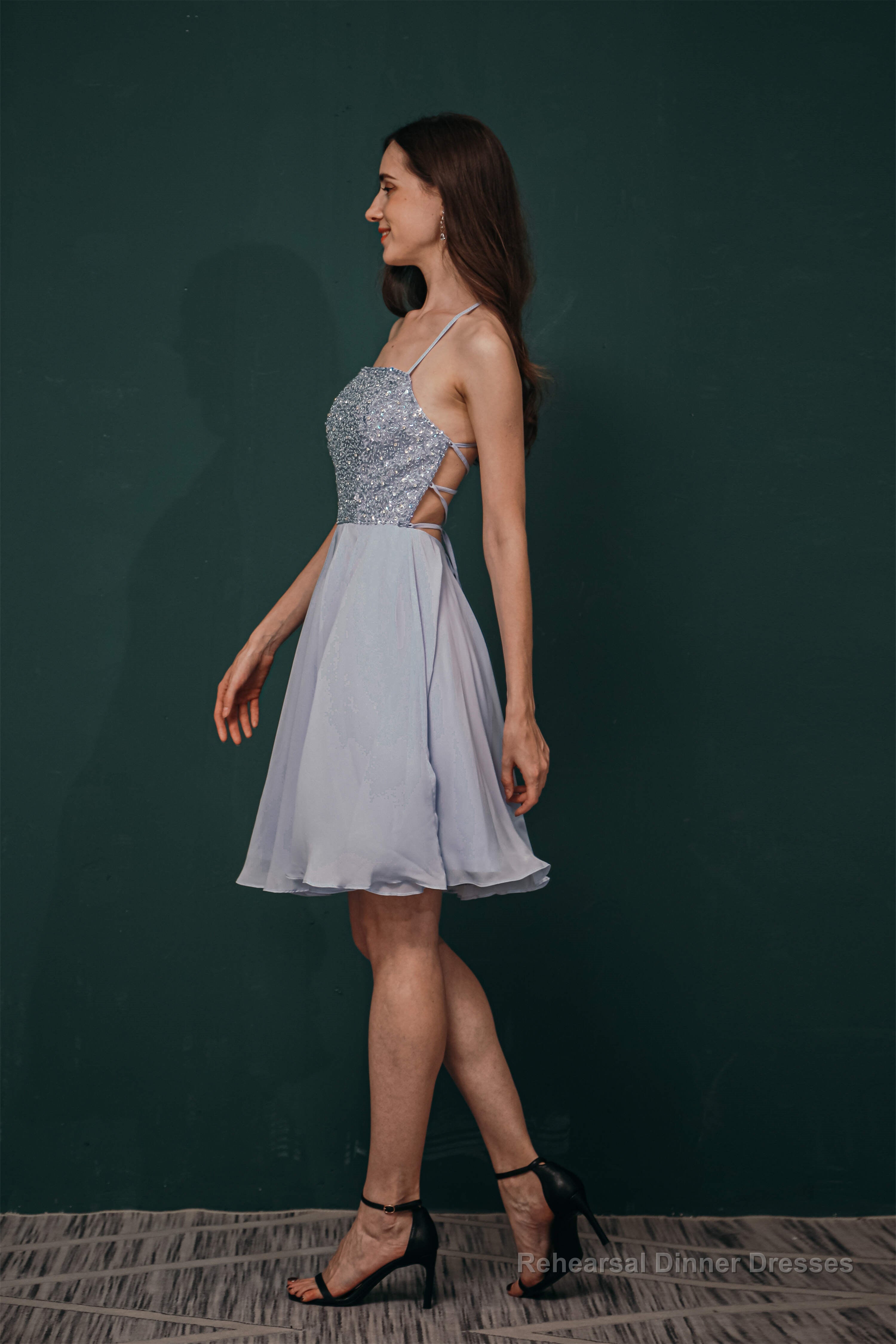 Short A-Line Strapless Beaded Chiffon Homecoming Dresses