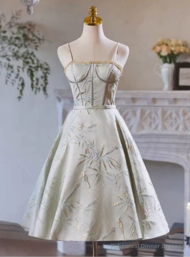 Silver Spaghetti Straps Satin Beading Homecoming Dress Main image