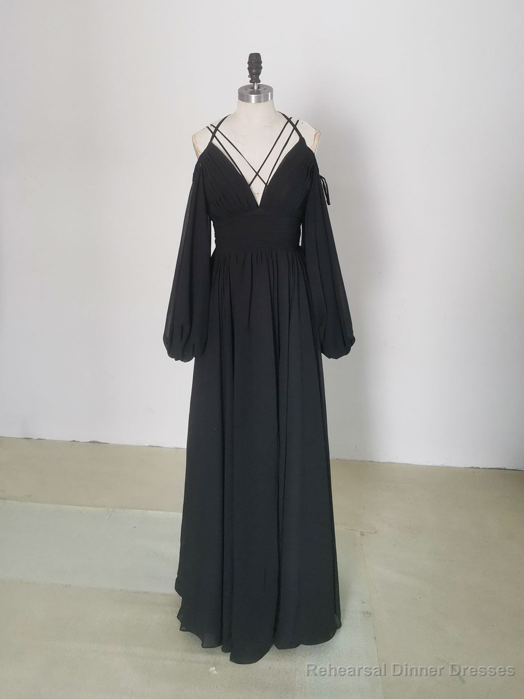 Simple A line  Black Long Prom Dress, Black Evening Graduation Dresses Main image