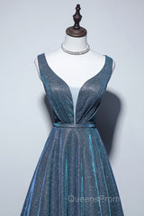 Simple A-Line Blue Long Evening Prom Dress, Blue Formal Dress