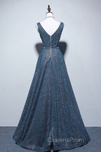 Simple A-Line Blue Long Evening Prom Dress, Blue Formal Dress