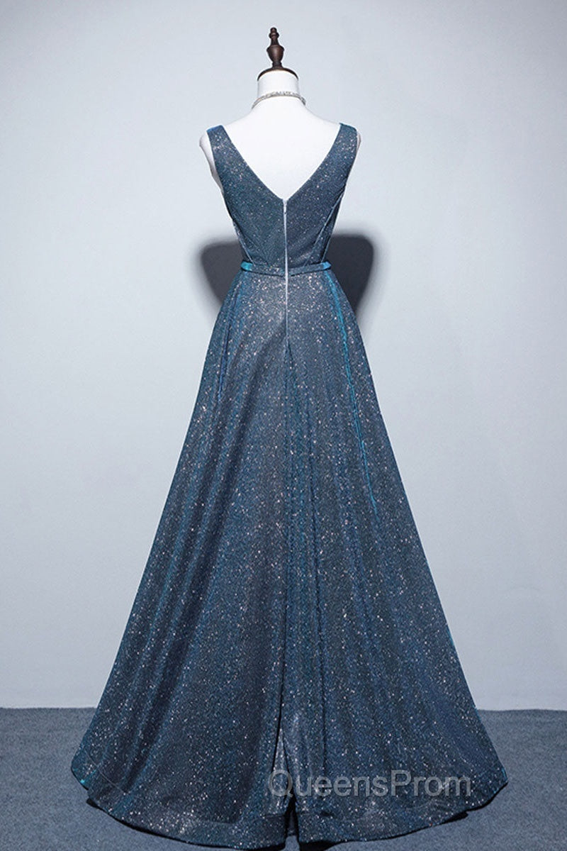 Simple A-Line Blue Long Evening Prom Dress, Blue Formal Dress