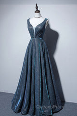 Simple A-Line Blue Long Evening Prom Dress, Blue Formal Dress