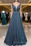 Simple A-Line Blue Long Evening Prom Dress, Blue Formal Dress