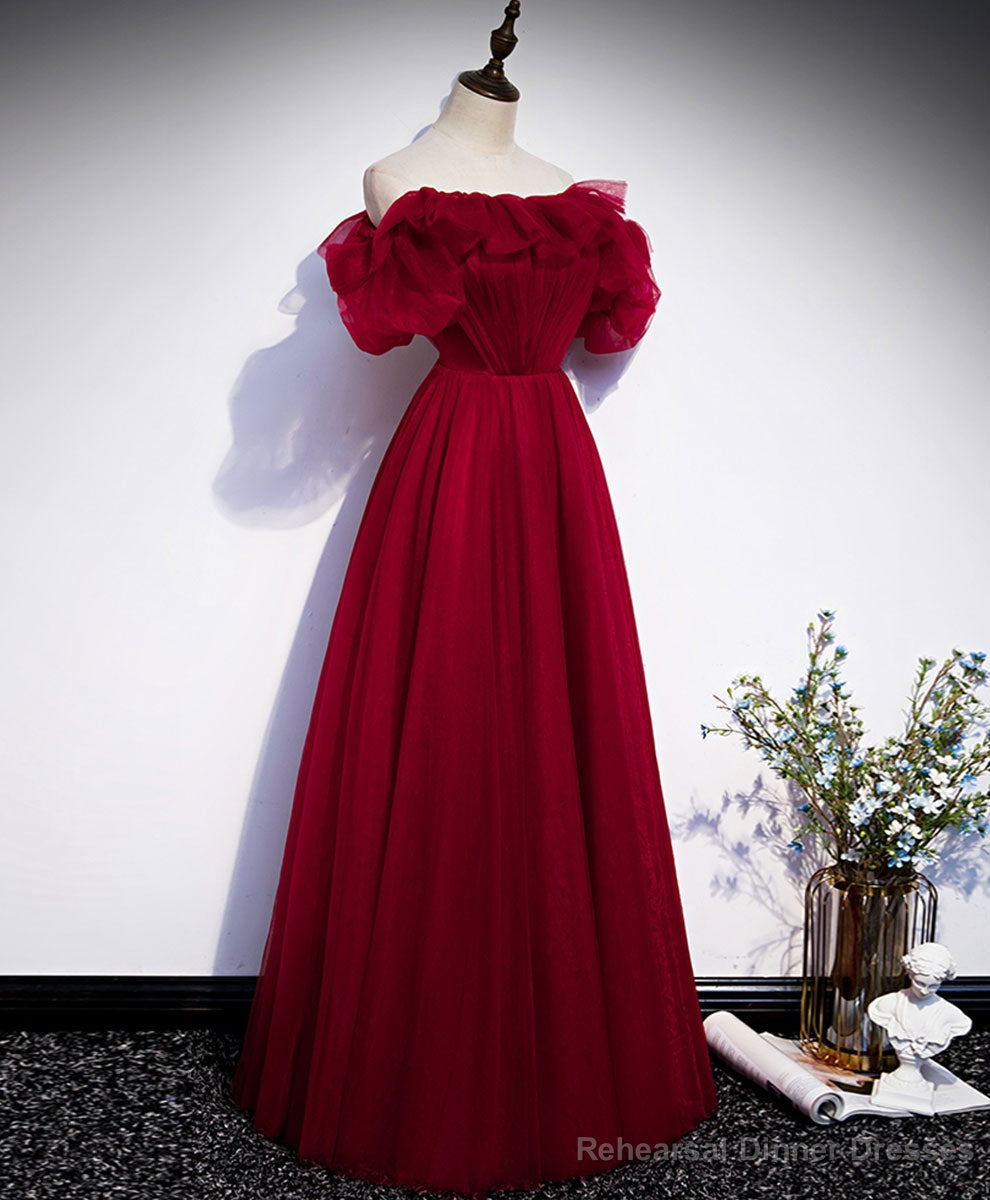 Simple A line Burgundy Long Prom Dress, Burgundy Wedding Party Dress Secondary image
