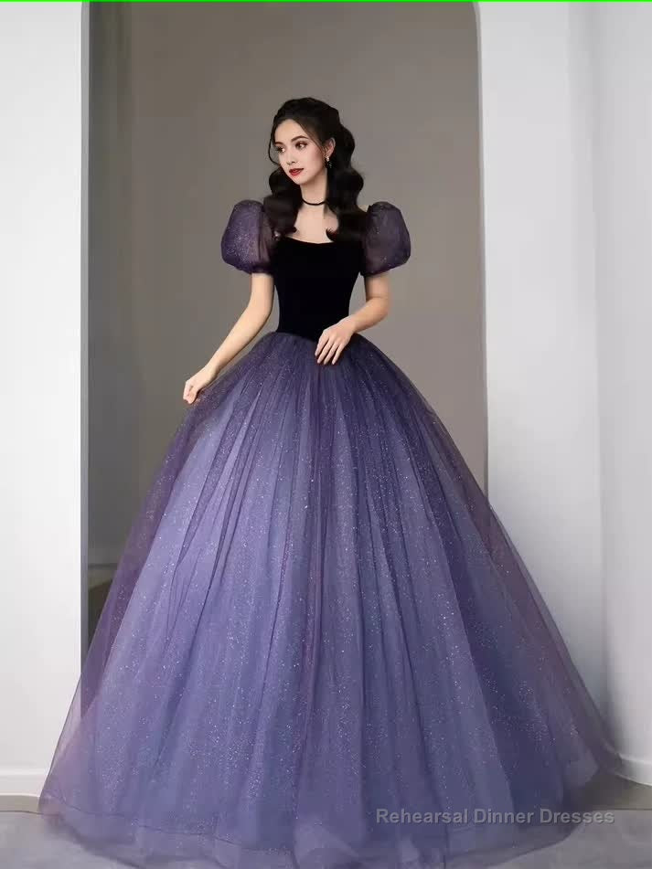 Simple A Line Grape Tulle Prom Dresses Evening Dress Main image