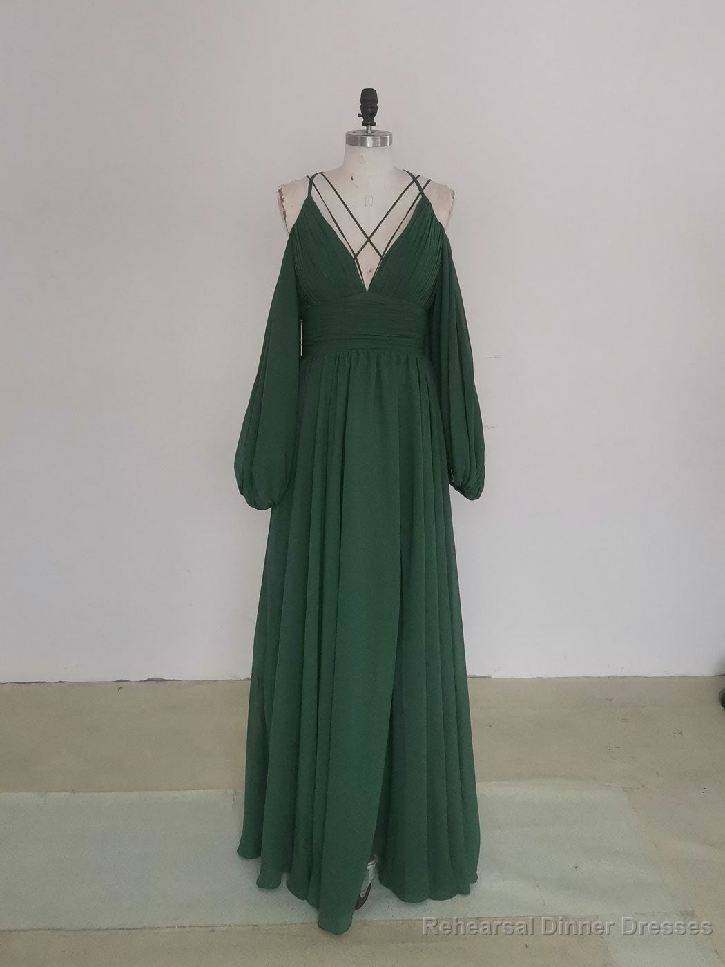 Simple A line Green Chiffon Long Prom Dress, Green Bridesmaid Dress Main image