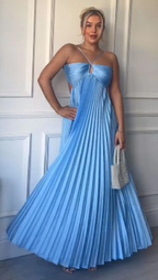 Simple A Line Halter Blue Sleeveless Long Classy Prom Dress Classy Evening Dress