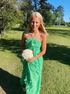 Simple A Line Halter Long Green Classy Prom Dress Party Dress