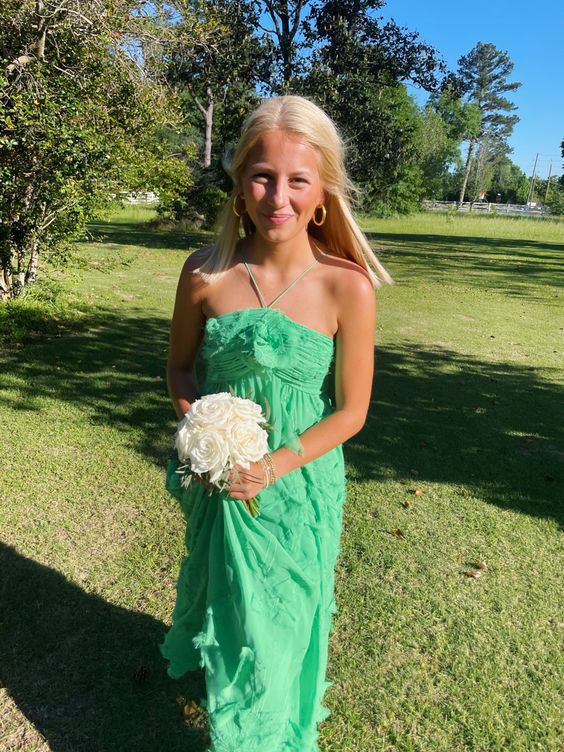 Simple A Line Halter Long Green Classy Prom Dress Party Dress