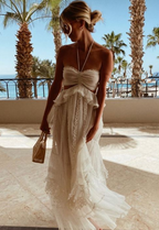 Simple A Line Halter Tulle Champagne Long Classy Prom Dress