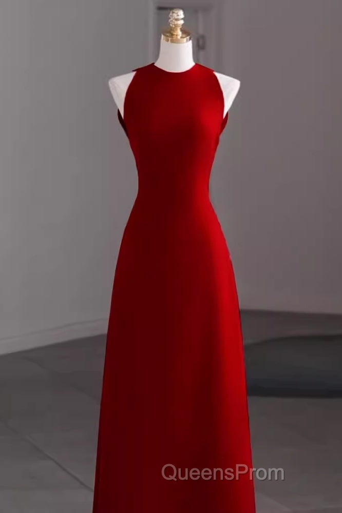 Simple A Line Red Floor Length Open Back Evening Prom Dress Secondary image