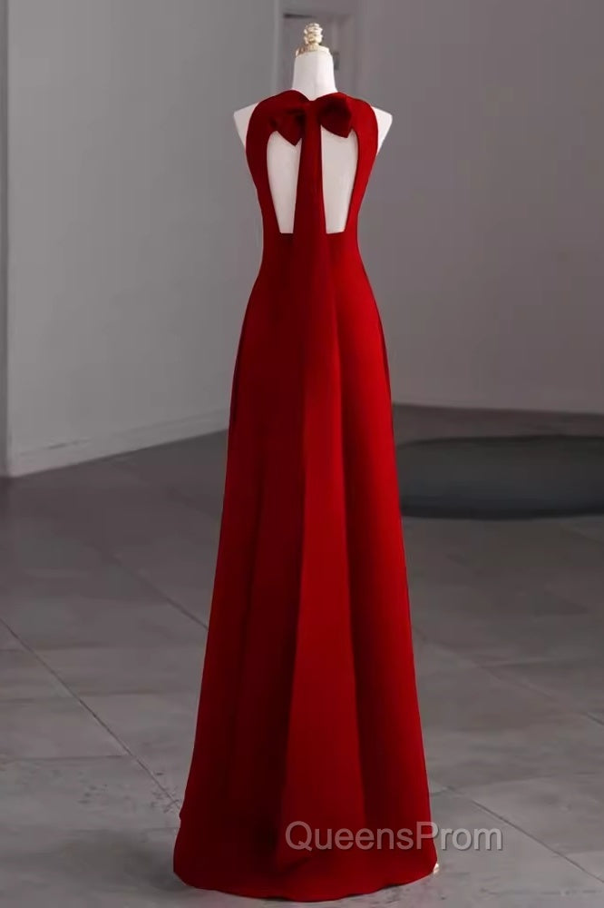 Simple A Line Red Floor Length Open Back Evening Prom Dress
