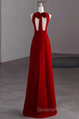Simple A Line Red Floor Length Open Back Evening Prom Dress