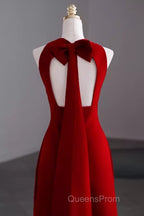 Simple A Line Red Floor Length Open Back Evening Prom Dress