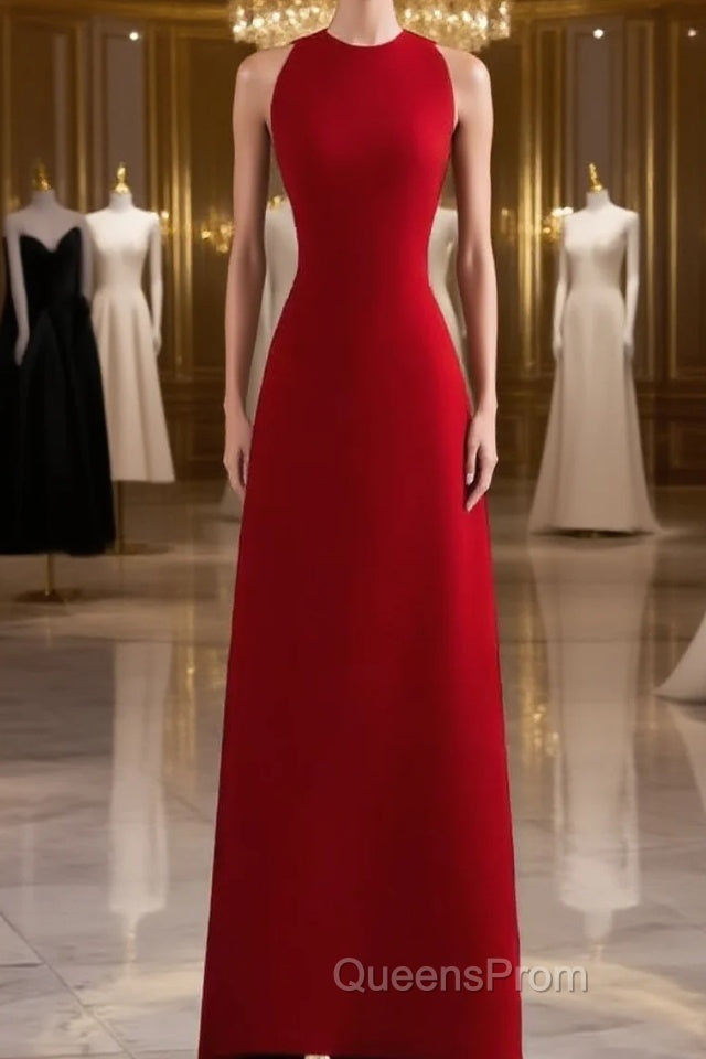 Simple A Line Red Floor Length Open Back Evening Prom Dress Main image