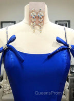 Simple A Line Royal Blue Satin Long Evening Prom Dress, Royal Blue Formal Dress, Cheap Royal Blue Evening Dress