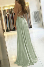 Simple A Line Sage Green Long Classy Prom Dress With Slit Classy Evening Party Dress