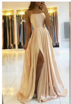 Simple A Line Sage Green Long Classy Prom Dress With Slit Classy Evening Party Dress