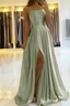 Simple A Line Sage Green Long Classy Prom Dress With Slit Classy Evening Party Dress