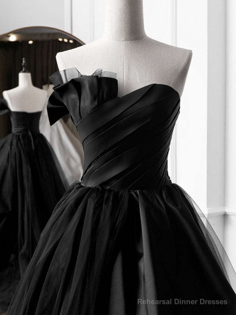 Simple A-Line Satin Black Long Prom Dress, Black Long Evening Dress Secondary image