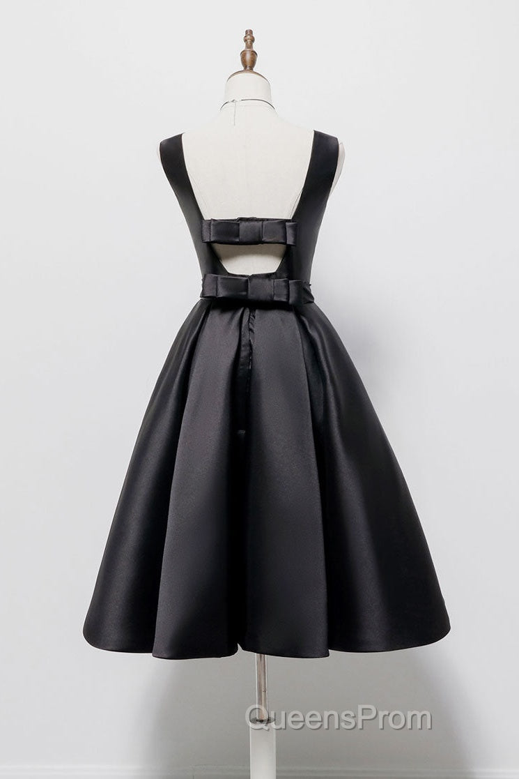 Simple A-Line Satin Black Short Evening Prom Dress, Black Homecoming Dress Secondary image
