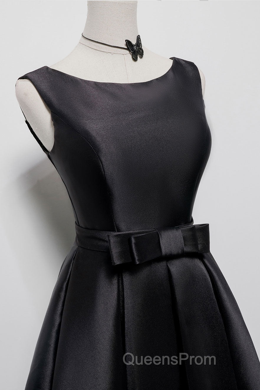 Simple A-Line Satin Black Short Evening Prom Dress, Black Homecoming Dress