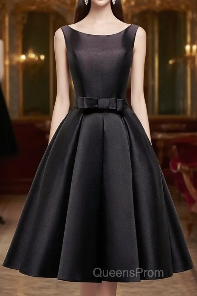 Simple A-Line Satin Black Short Evening Prom Dress, Black Homecoming Dress Main image