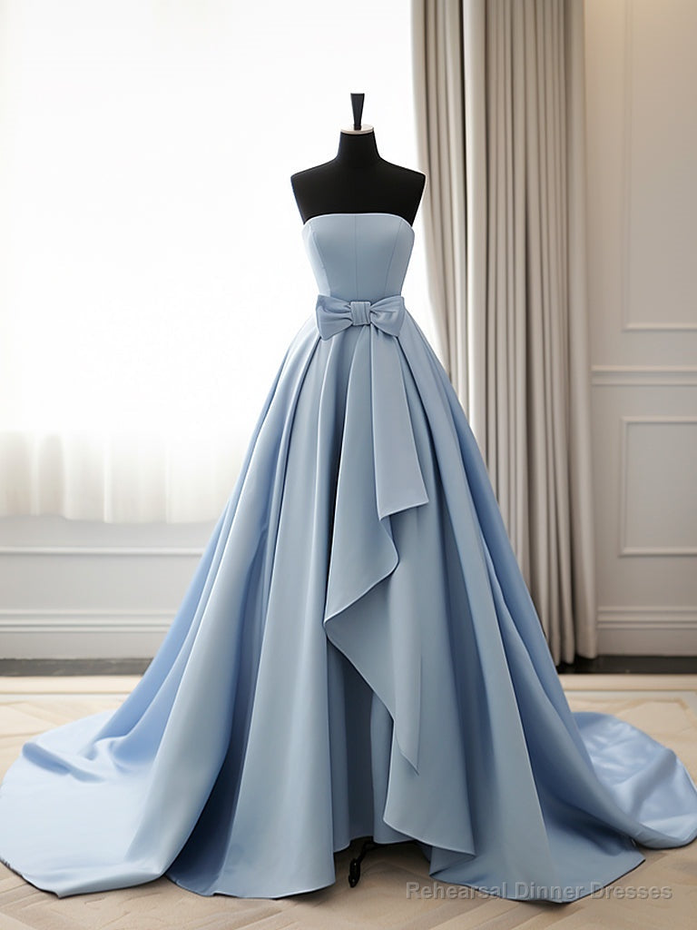 Simple A-Line Satin Blue Long Prom Dress, Blue Long Evening Dress Main image