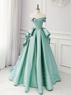 Simple A-Line Satin Blue Long Evening Prom Dress, Blue Satin Long Formal Dress
