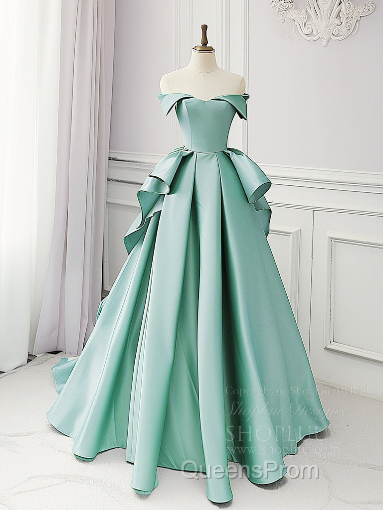 Simple A-Line Satin Blue Long Evening Prom Dress, Blue Satin Long Formal Dress