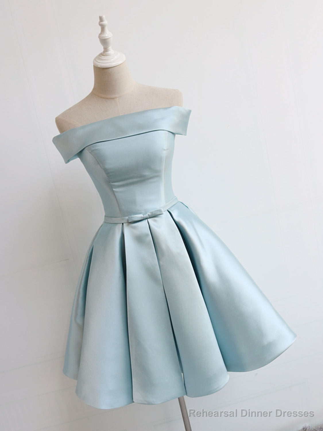 Simple A-Line Satin Blue Short Prom Dress, Blue Satin Homecoming Dress Secondary image