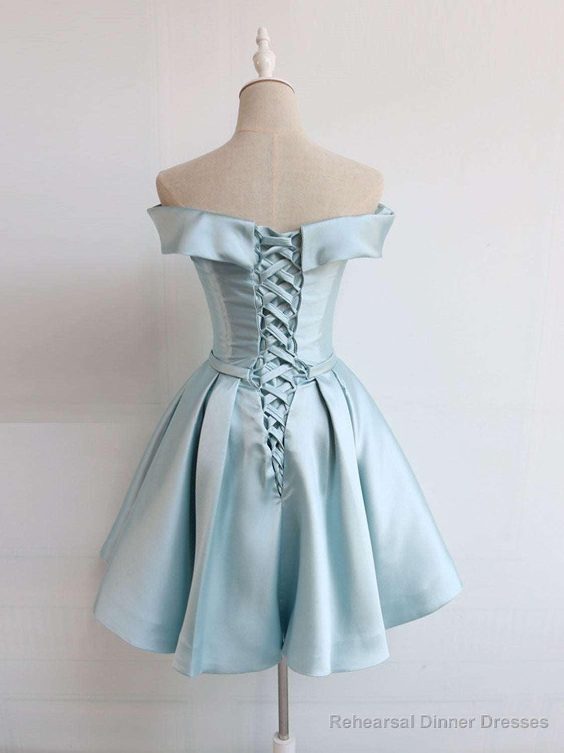 Simple A-Line Satin Blue Short Prom Dress, Blue Satin Homecoming Dress Main image
