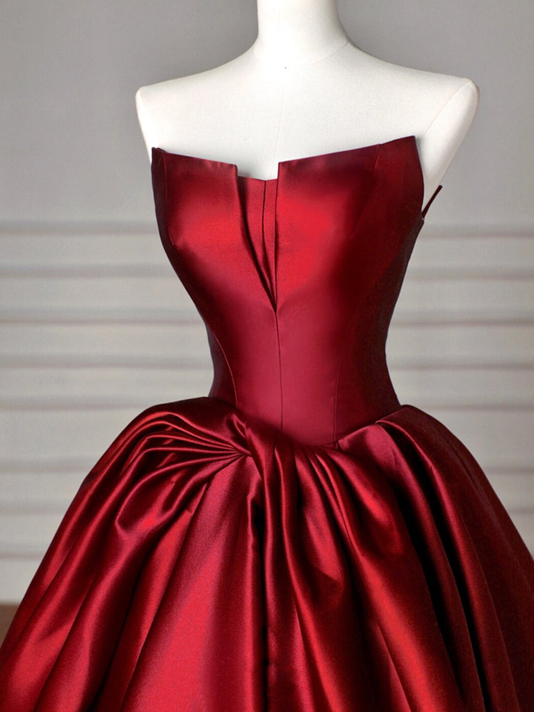 Simple A-Line Satin Burgundy Long Classy Prom Dress, Burgundy Long Prom Dress
