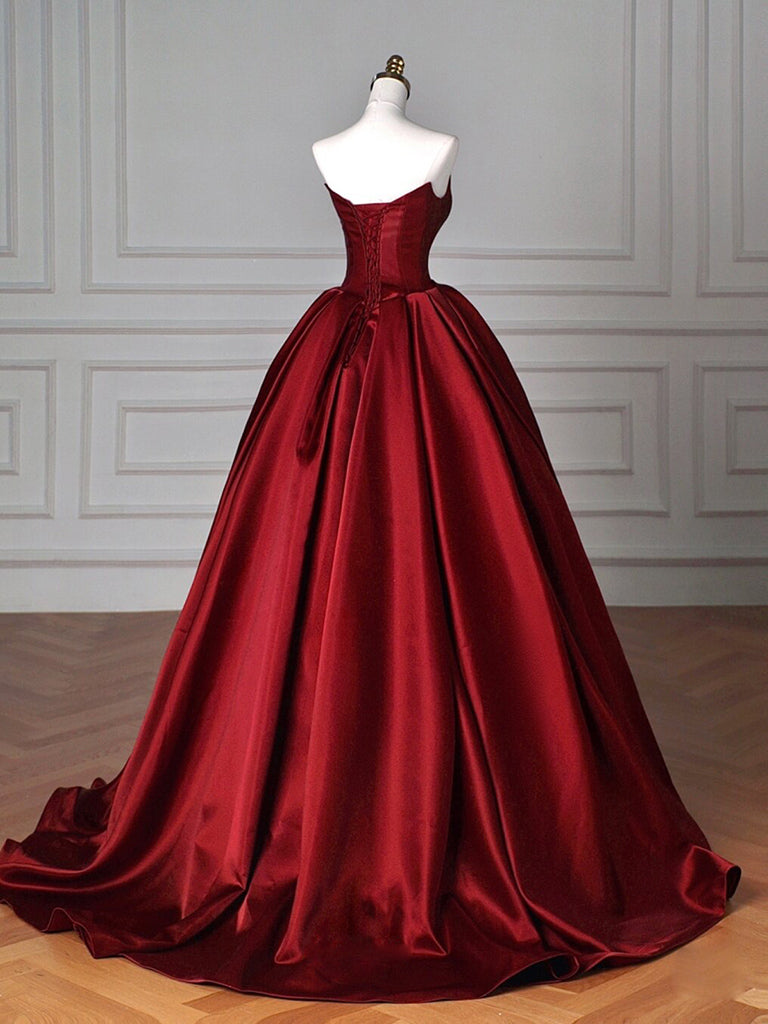 Simple A-Line Satin Burgundy Long Classy Prom Dress, Burgundy Long Prom Dress