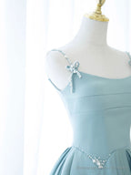 Simple A Line Satin Long Prom Dress, Blue Long Bridesmaid Dress