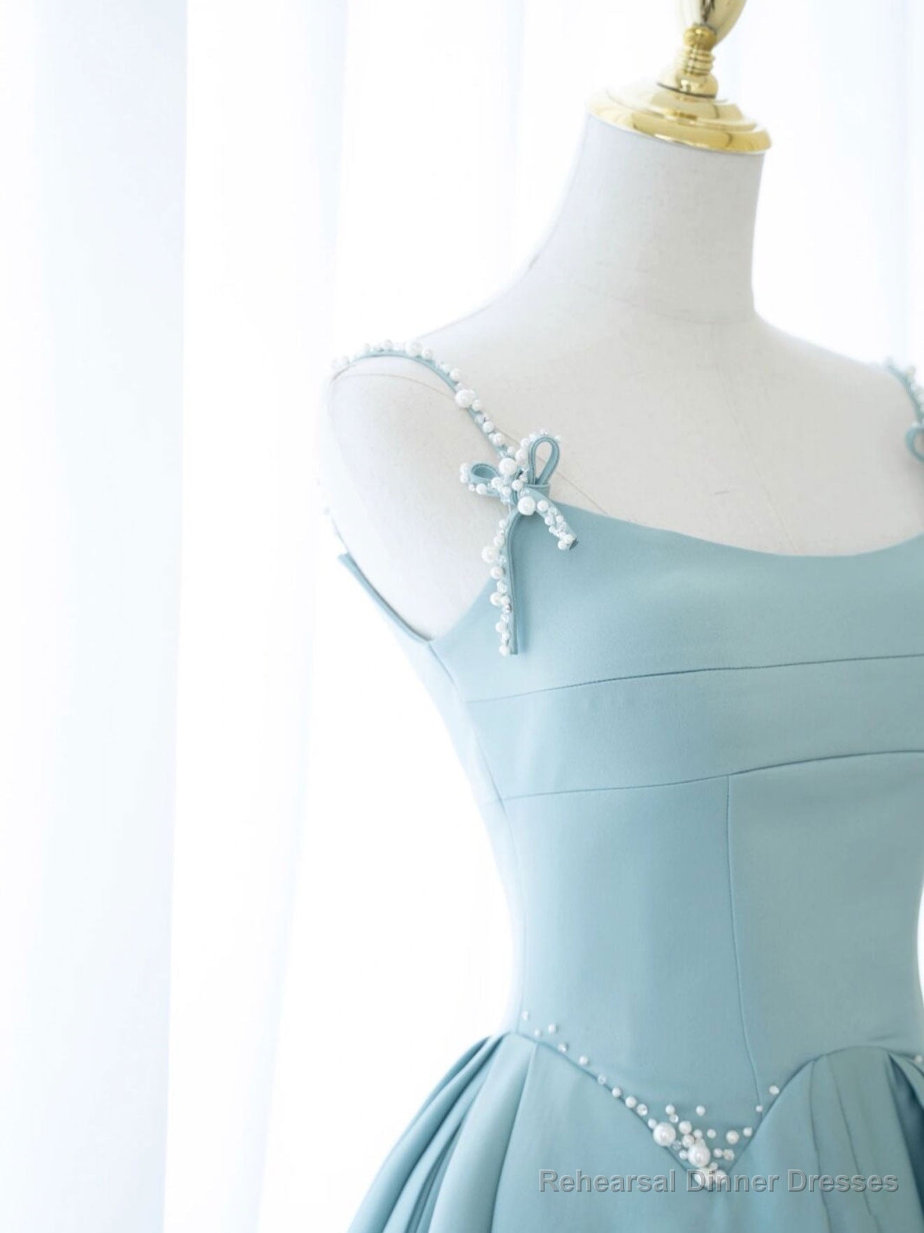 Simple A Line Satin Long Prom Dress, Blue Long Bridesmaid Dress