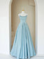 Simple A Line Satin Long Prom Dress, Blue Long Bridesmaid Dress