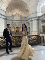 Simple A Line Spaghetti Strap Light Champagne Satin Classy Evening Dress Party Dress