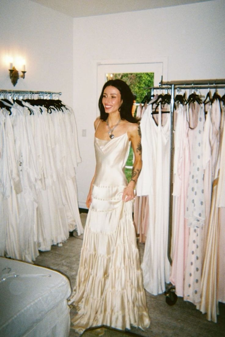 Simple A Line Spaghetti Strap Light Champagne Satin Classy Evening Dress Party Dress