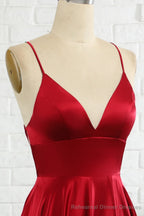 Simple A Line Spaghetti Straps Burgundy Long Prom Dress with Cirss Cross Back