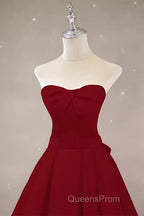 Simple A Line Strapless Long Red Evening Prom Dress Evening Dress