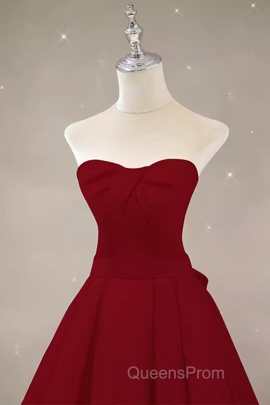 Simple A Line Strapless Long Red Evening Prom Dress Evening Dress
