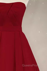 Simple A Line Strapless Long Red Evening Prom Dress Evening Dress