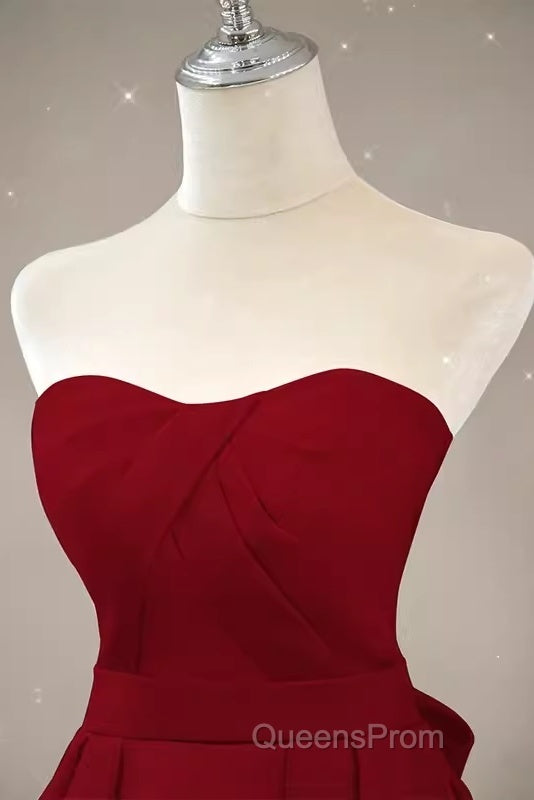 Simple A Line Strapless Long Red Evening Prom Dress Evening Dress